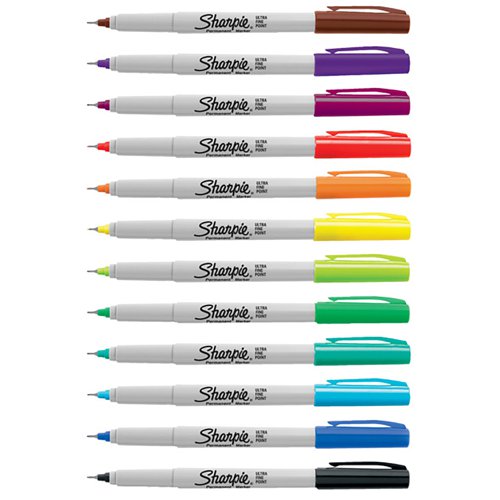 Sharpie Permanent Marker Ultra Fine Tip 0.5mm Line Assorted Colours (Pack 12) - 2065408  72955NR