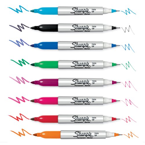 Sharpie Twin Tip Permanent Marker 0.5mm and 0.7mm Line Assorted Colours (Pack 8) - 2065409  72941NR