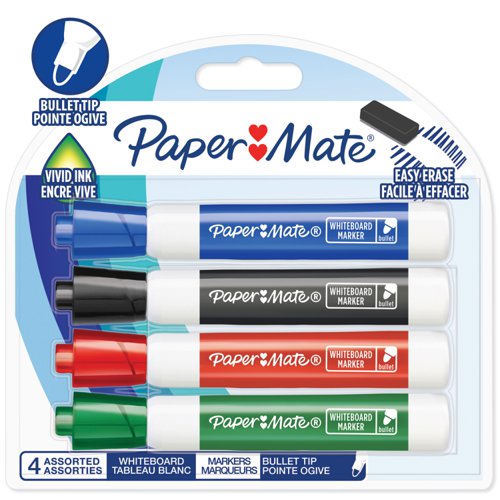 Paper Mate Whiteboard Marker Bullet Tip 2mm Line Assorted Colours (Pack 4) - 2071057