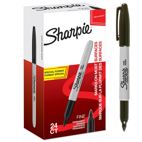 Sharpie 2077128 Fine Black Permanent Pens Box of 24
