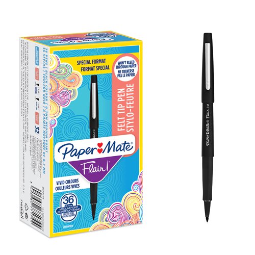 Paper Mate Flair Fibre Tip Pen Medium Point 0.7mm Black (Pack 36) 2077174 Newell Brands