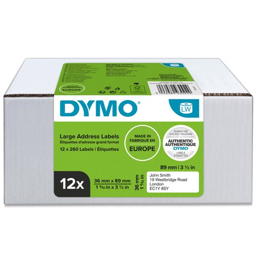 Dymo LabelWriter Large Address Label 36x89mm 260 Labels Per Roll White (Pack 12) - 2093093 73039NR