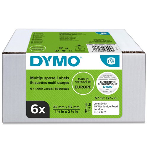 Dymo LabelWriter Multipurpose Label 32x57mm 1000 Labels Per Roll White (Pack 6) - 2093094 73025NR