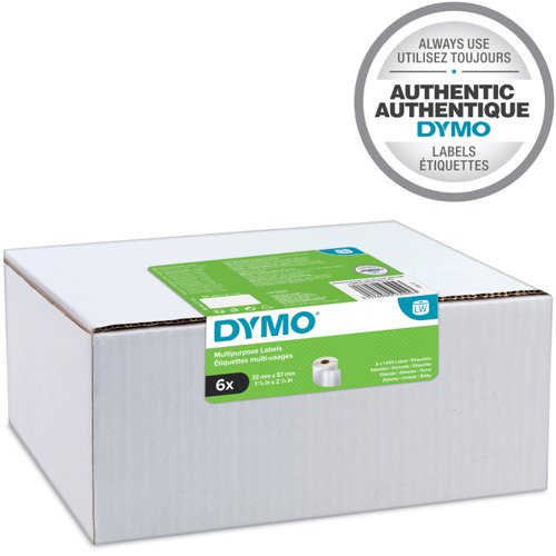 Dymo LabelWriter Multipurpose Label 32x57mm 1000 Labels Per Roll White (Pack 6) - 2093094 Newell Brands
