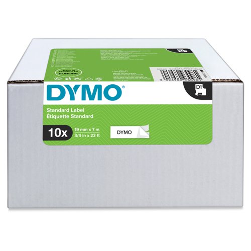 Dymo D1 Tape for Electronic Labelmakers 19mmx7m Black on White Ref 45803 S0720830