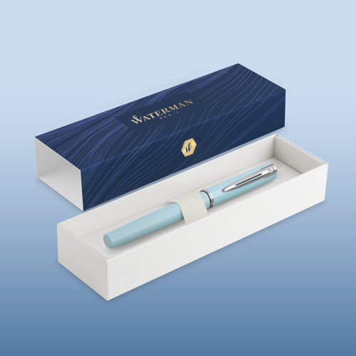 The Waterman Allure Fountain Pen has a contemporary, stylish design that's perfect for students and professionals. The durable engraved nib and smooth-flowing ink ensures a consistent and personalised writing experience. With a French-influenced bold yet elegant pastel finish, the Waterman pen makes for a strong first step into the fine writing world. Based on a classic Waterman  design, the Allureâ€™s smooth metal body and range of modern trims provide a premium look and feel that's sure to impress, whether in a classroom or the boardroom.