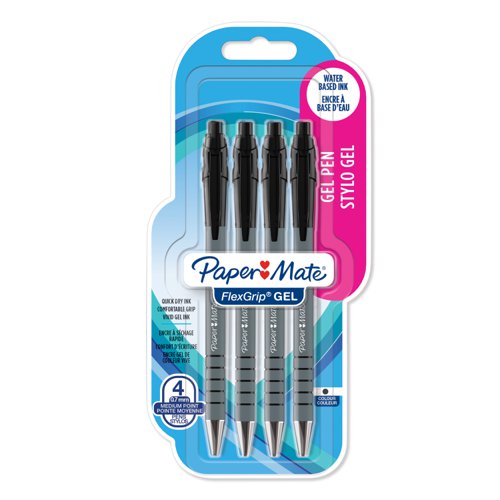 Paper Mate Flexgrip Gel Rollerball Pen 0.7mm Line Black (Pack 4) - 2108209 Ballpoint & Rollerball Pens 11449NR