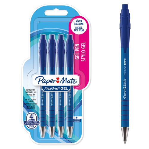 Paper Mate Flexgrip Gel Rollerball Pen 0.7mm Line Blue (Pack 4) - 2108215  11456NR