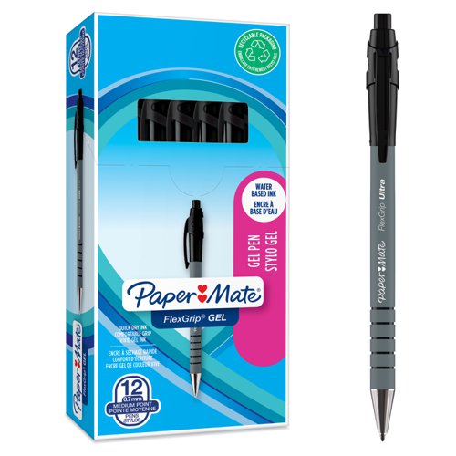 11207NR | The Paper Mate FlexGrip Retractable Gel Pen delivers smooth, comfortable writing in a sleek and convenient design, with bright gel ink that ensures your words are perfectly captured in every note and to-do list. Featuring a rubberised barrel and a textured grip, this retractable pen provides exceptional comfort and control, even during extended writing sessions. The retractable design deploys and retracts the tip with a simple click, while the metal nosecone provides a premium look and feel. Ideal for home, office, and school use, this pen features a versatile 0.7 mm medium point that handles a wide variety of writing tasks. A handy clip allows you to fasten the pen to a pocket planner or notebook for easy storage and transportation. Available in blue, blue, red, and green ink colours. Paper Mate pens - the reliable everyday writing companion you can count on.