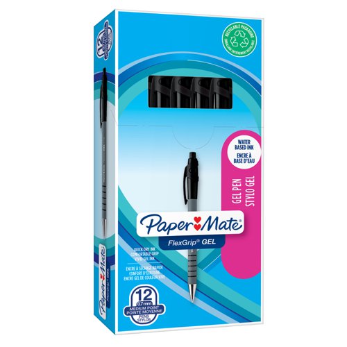 PaperMate FlexGrip Gel Pens Black (Pack of 12) 2108217 GL08217 Buy online at Office 5Star or contact us Tel 01594 810081 for assistance