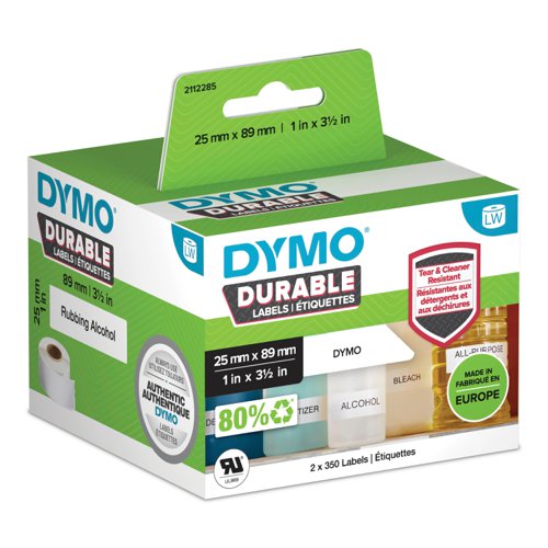 Dymo 2112285 LW Durable shelving label 25mm x 89mm Black on White 700 Labels