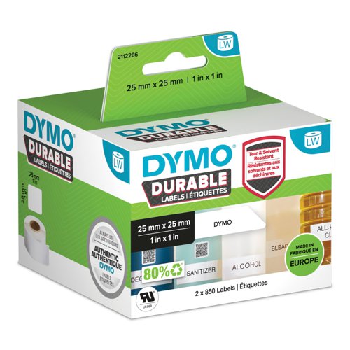 Dymo 2112286 LW Durable square multi-purpose 25mm x 25mm Black on White