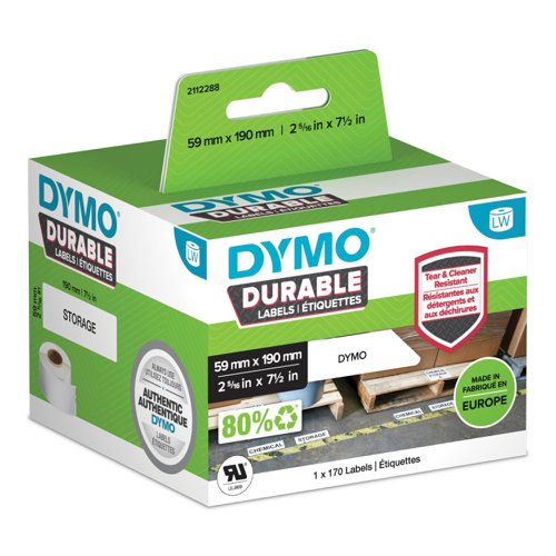 Dymo 2112288 LW Durable Large Shelving label 59mm x 190mm Black on White | 27500J | Newell Brands