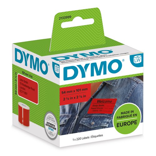 Dymo 2133399 54mm x 101mm Shipping and Name Badge Black on Red
