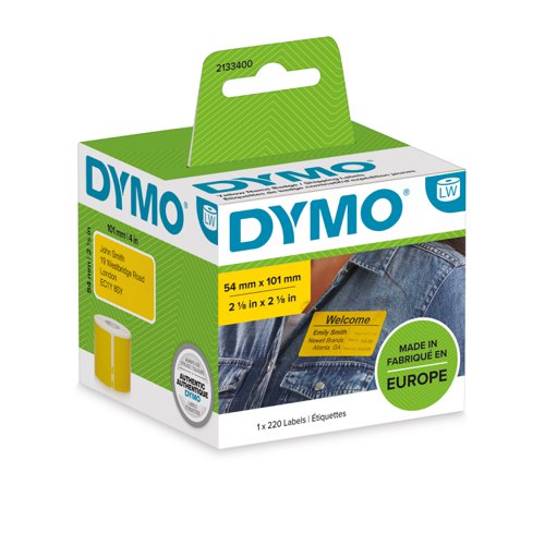 Dymo 2133400 54mm x 101mm Shipping and Name Badge Black on Yellow | 31627J | Newell Brands