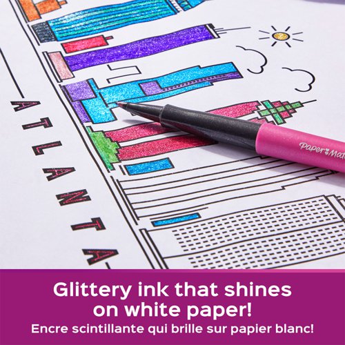 11108NR | Featuring metallic felt tip pens with glittery ink that shines on white paper, these fibre tip pens brings even more fun to your writing, doodling and bullet journaling. Featuring smear- and fade-resistant ink, Paper Mate Flair Pens always leave a great impression. The vibrant ink is also specially designed to not bleed through paper, keeping your work looking clean and fresh. Finally, the medium point (0.7 mm) writes in bold, colourful lines. Boost your writing fun-factor with Paper Mate Flair!