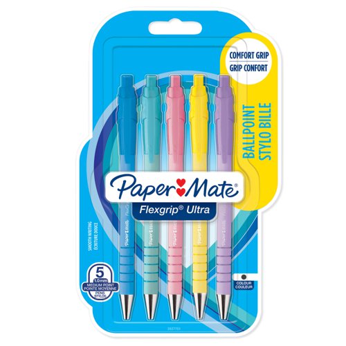 Paper Mate 2152934 Flexgrip Pastel 5 pack Black ink Retractable Ball Pen