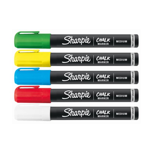 Sharpie Chalk Markers Wet Erase Chalk Pens Assorted Colours (Pack 5) 2157733 11150NR Buy online at Office 5Star or contact us Tel 01594 810081 for assistance