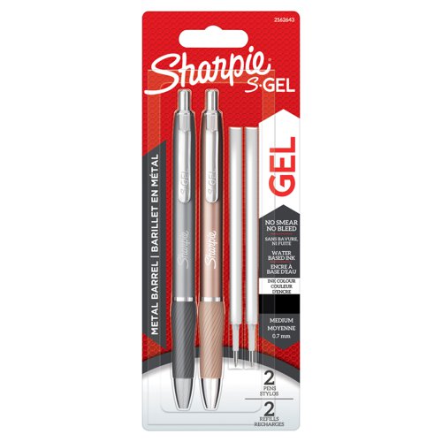 Sharpie S Gel Metal Pens x2/Refills x2 Black (Pack of 4) 2162643 - GL62643