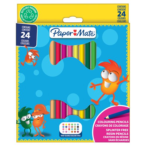 Paper Mate Childrens Colouring Pencils Pre-Sharpened Coloured Pencils Assorted Colours (Pack 24) 2166489 11178NR Buy online at Office 5Star or contact us Tel 01594 810081 for assistance
