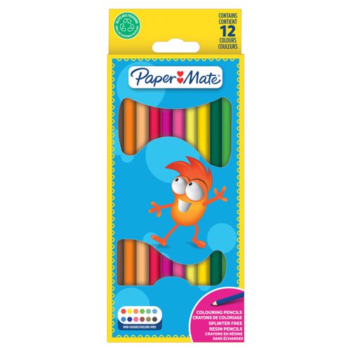 Paper Mate Childrens Colouring Pencils Pre-Sharpened Coloured Pencils Assorted Colours (Pack 12) 2166490