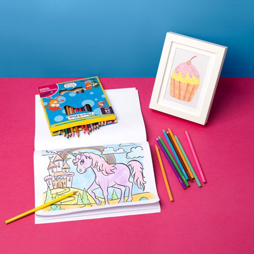 Paper Mate children's colouring pencils in an array of vivid colours help them create eye-catching works of art. Rounded for easy control and pre-sharpened to enjoy right out of the pack, these coloured pencils are vibrant and splinter free, making them perfect for sparking creativity and keeping little ones occupied on long journeys. Available in 24 exciting colours!