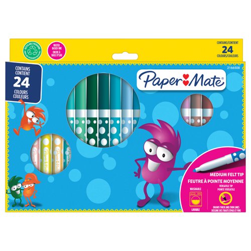 Paper Mate Childrens Felt Tip Colouring Pen Washable Assorted Colours (Pack 24) 2166508