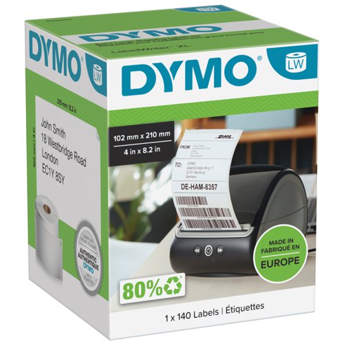 Dymo LabelWriter DHL Shipping Labels 140 Per Roll 102 x 210mm SelfAdhesive White 2166659 Label Tapes DY2510