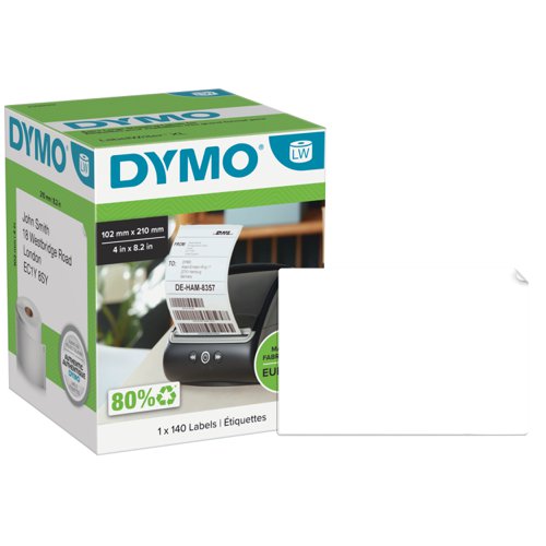 Dymo LabelWriter DHL Shipping Labels 140 Per Roll 102 x 210mm SelfAdhesive White 2166659