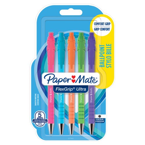 PaperMate FlexGrip Ultra Ballpoint Pen Medium 1.0mm Bright Barrel Black (Pack of 5) 2171853