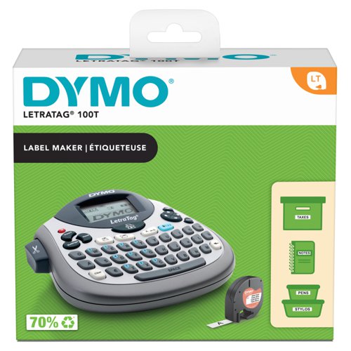 The LetraTag LT-100T is compact, portable and easy-to-use – ideal for use in your home. Navigation buttons allow for quick access to features like multiple font styles, text sizing, date stamping and more.Its computer-style keyboard makes typing a breeze, and its graphical display allows you to see text effects on screen before you print.POWER SOURCE: 4 x AA Batteries (not supplied)