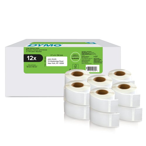 Dymo 11352 25mm x 54mm Returns Labels Tape Black On White Pack of 12