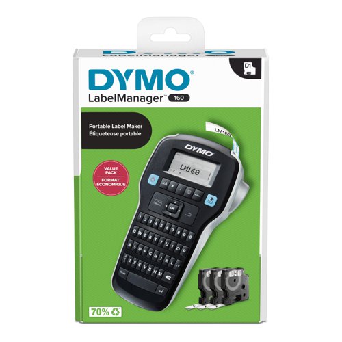 Dymo LabelManager 160 Label Maker Starter Kit with 3 Rolls D1 Label Tape - Newell Brands - ES81011 - McArdle Computer and Office Supplies