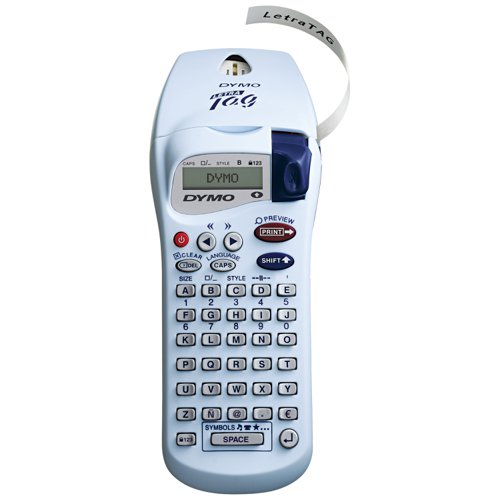 ES86816 | The Dymo LetraTag XR Handheld Labelling Device is a small and portable label printer with an ABC keyboard. Ideal for home, office or small business use. Choose from 4 font sizes, 6 print styles, date stamp and 195 symbols. The LetraTag XR has 20 icons and multi-language options for total versatility, whatever the task. 13 character LCD screen and graphical display lets you clearly see messages, fonts and effects on screen before printing. Thermal printing technology means you will never need to buy ink or toner. Easy to navigate, quick access buttons for swift and easy label making.