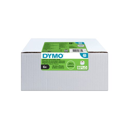 DYMO 70mm x 54mm Part Printed Vet Labels 400 Labels per Roll (Pack 6)  - 2187328