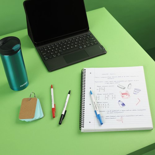 Made from 80% recycled plastics, PaperMate Kilometrico ballpoint pens deliver reliable, smooth writing and are ideal for all writing situations. Featuring a medium 1.0mm tip, to ensure that the bold ink stands out to make a strong, professional impression, these pens are supplied in a pack of 8.