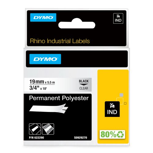 Dymo 622290 19mm Black on Clear Tape