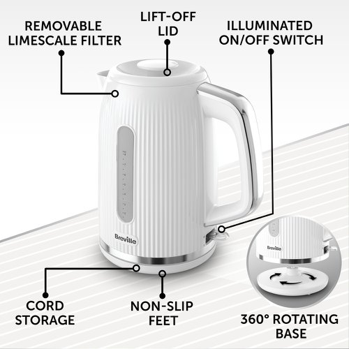 Breville Bold Electric 3kW Kettle 1.7L capacity Fast Boil White Gloss & Silver Chrome  - VKT257