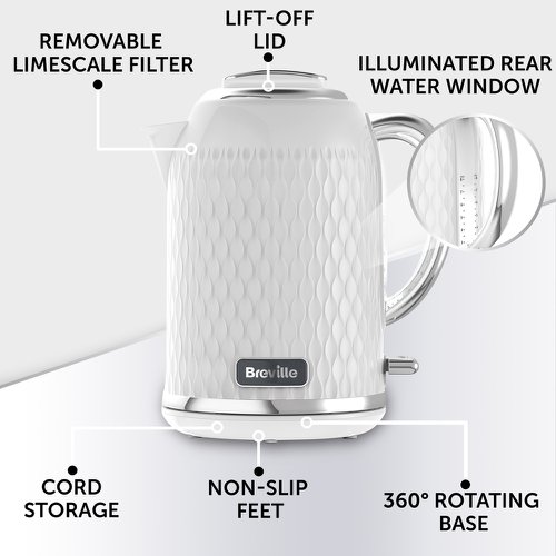 Breville Curve Electric 3kW Kettle 1.7L capacity Fast Boil White & Chrome - VKT117