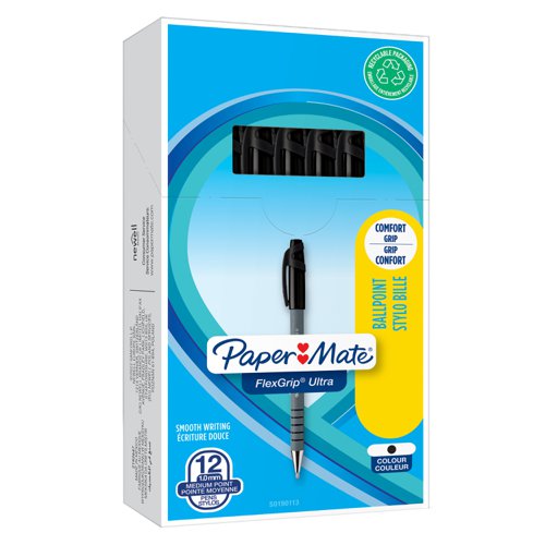 Paper Mate Flexgrip Ultra Ballpoint Pen 1.0mm Tip 0.4mm Line Black (Pack 12) - S0190113