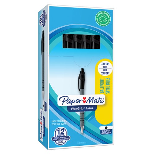 Paper Mate Flexgrip Ultra Retractable Ballpoint Pen 1.0mm Tip 0.5mm Line Black (Pack 12) - S0190393