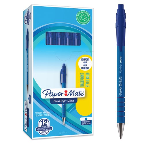 Paper Mate S0190433 Flexgrip Ultra Retractable Ball Pen 1mm Blue Ink Box of 12