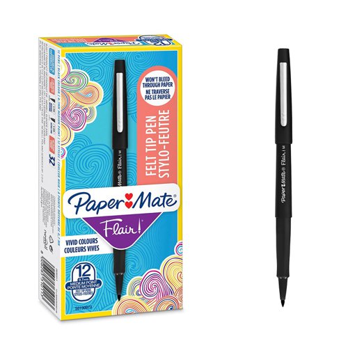 Paper Mate S0190973 Flair Pen 0.7 - 1mm Medium Tip Black Ink Box of 12