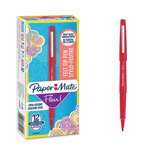 Paper Mate S0190993 Flair Red Pen 1.1mm Medium Tip Box of 12