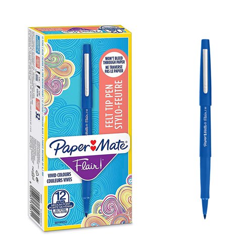 Paper Mate S0191013 Flair Pen 1.1mm Medium Tip Blue Box of 12