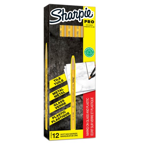 56379NR | Versatile wax marks on porous and non-porous surfaces, such as china, ceramics, glass, metal, and plastic. This Sharpie China Marker is formulated to resist moisture and fading, and is paper-wrapped so it never needs sharpening. Just pull the string and peel down the strip to reveal more marker. Erasable with a damp cloth.