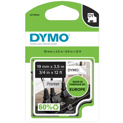 Dymo D1 Nylon Tape 19mm x 3.5m Black on White S0718050
