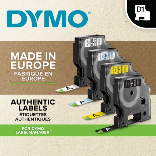Dymo D1 Tape for Labelmaker Polyester Permanent 12x5.5mm Black on White Ref 16959 S0718060