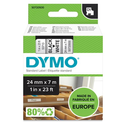 Dymo D1 Tape for Electronic Labelmakers 24mmx7m Black on White Ref 53713 S0720930