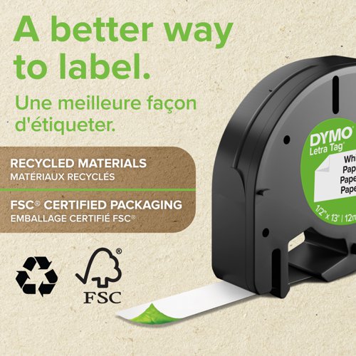 55882NR | Bring order to your home or workspace with DYMO LetraTag Labels. Created for use with the DYMO LetraTag label makers, the labels are packaged in a convenient easy-to-load cassette, and they feature an easy-peel backing for trouble-free application. With print technology that eliminates the need for traditional ink or toner, DYMO LetraTag Labels let you organise your items with ease.